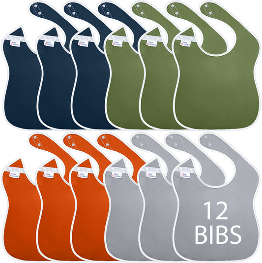 Large Waterproof Toddler Bibs with Snap Buttons - Outdoor Colors