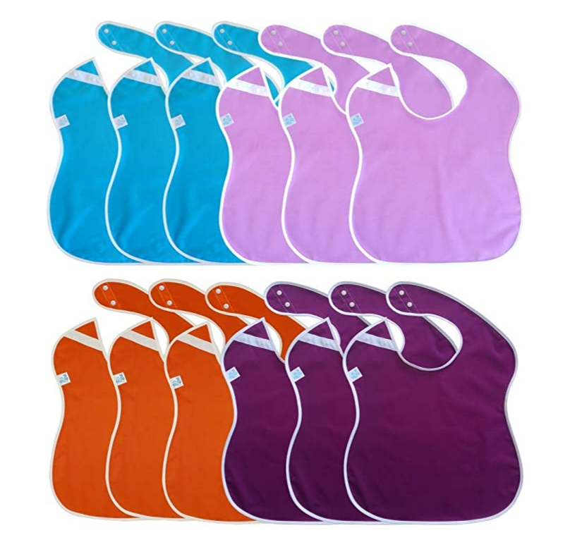 Large Waterproof Toddler Bibs with Snap Buttons - Pastel Colors