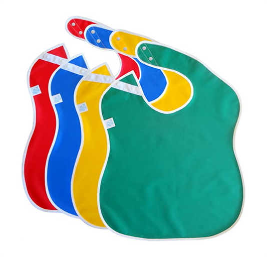 Large Waterproof Toddler Bibs with Snap Buttons - Primary Colors