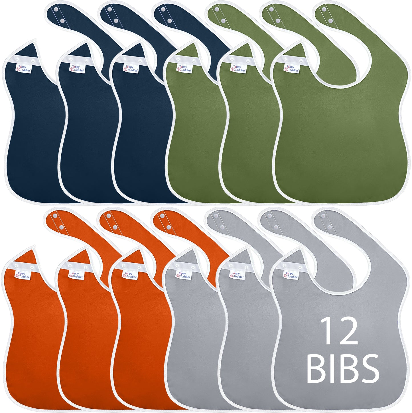 Large Waterproof Toddler Bibs with Snap Buttons - Outdoor Colors